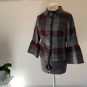 Plaid wool 3/4 sleeve jacket